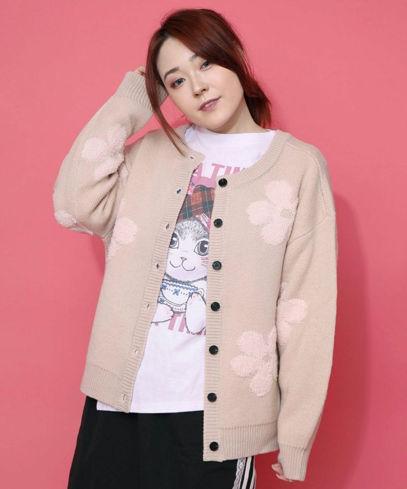 2WAYお花サガラ刺繍ジャガードニットカーディガン-9