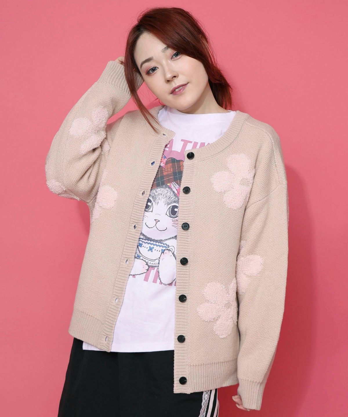 2WAYお花サガラ刺繍ジャガードニットカーディガン-9