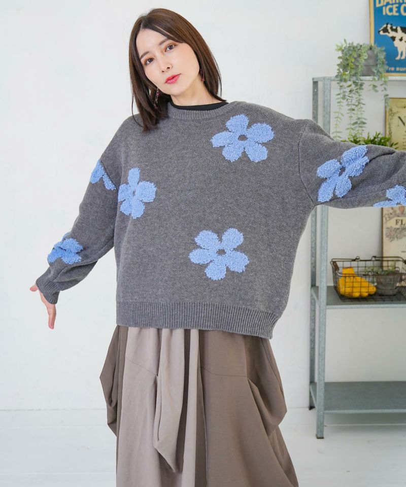 2WAYお花サガラ刺繍ジャガードニットカーディガン-11