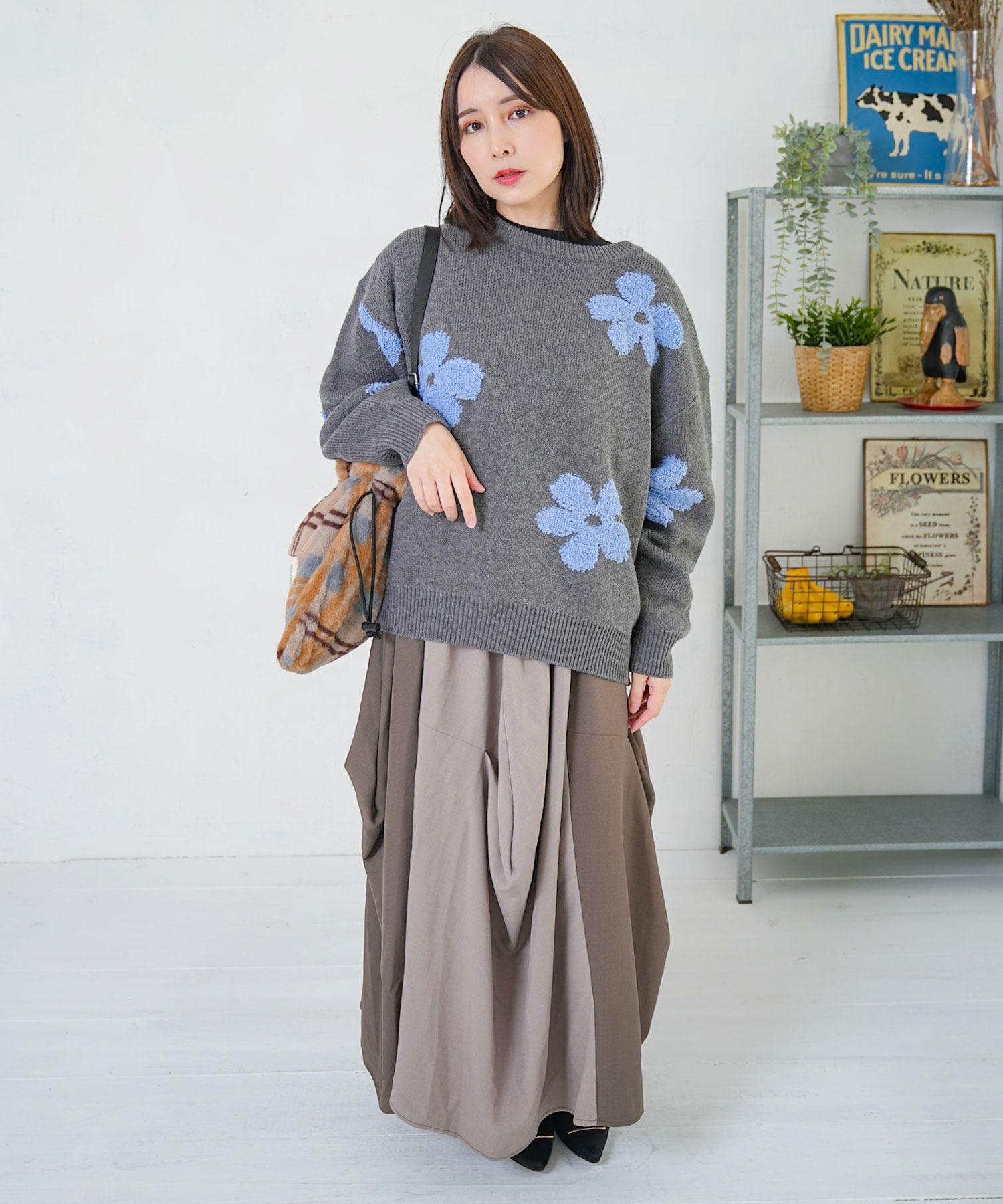 2WAYお花サガラ刺繍ジャガードニットカーディガン-12