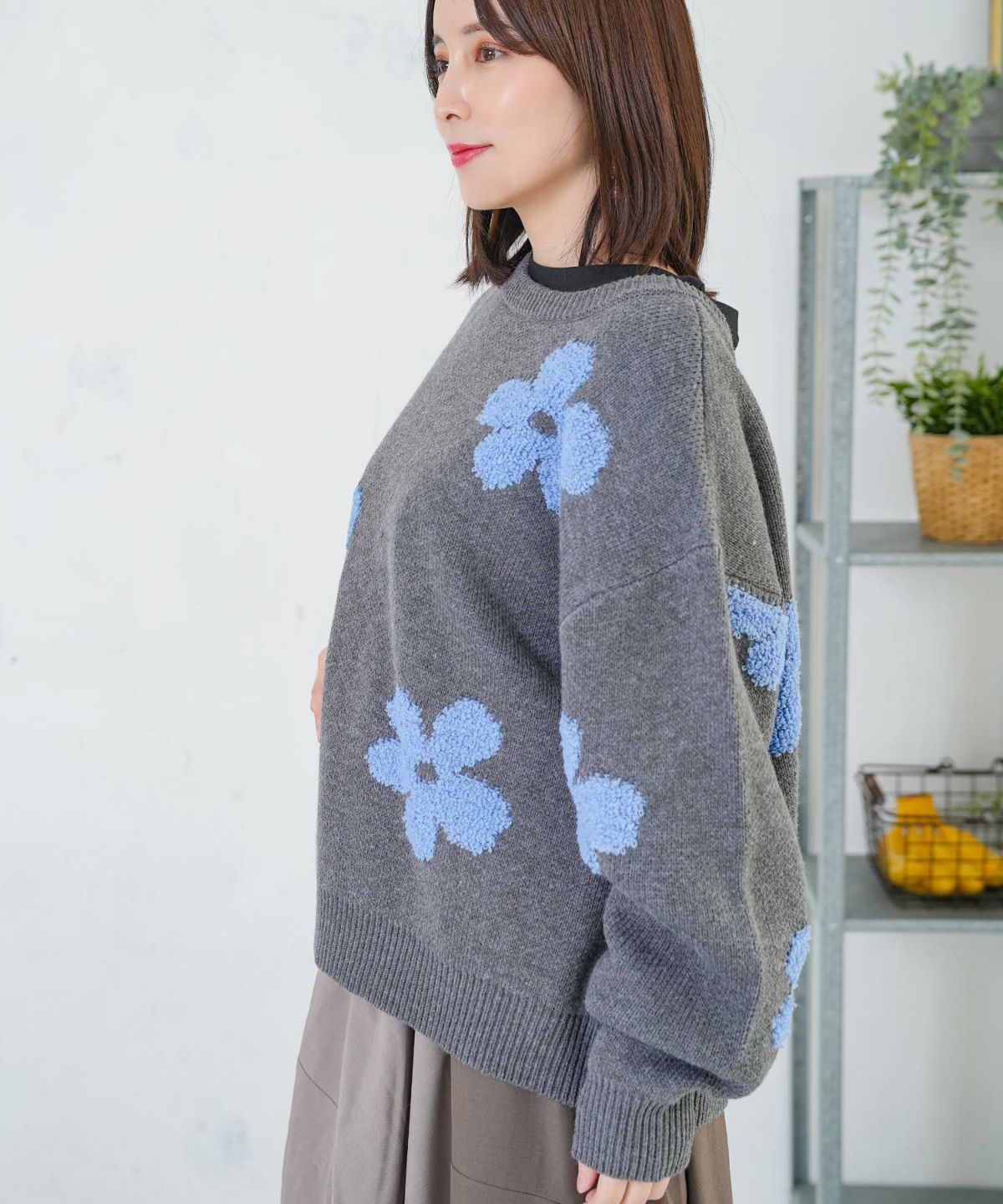 2WAYお花サガラ刺繍ジャガードニットカーディガン-14