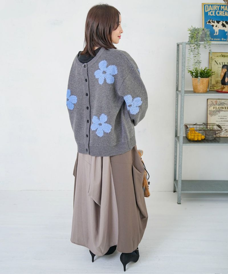 2WAYお花サガラ刺繍ジャガードニットカーディガン-15