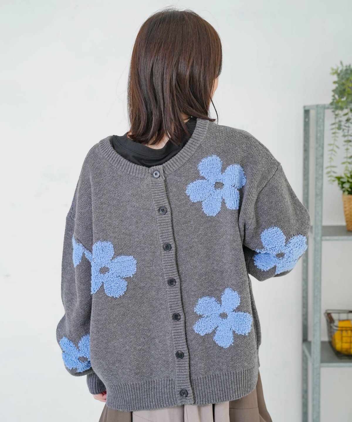 2WAYお花サガラ刺繍ジャガードニットカーディガン-16