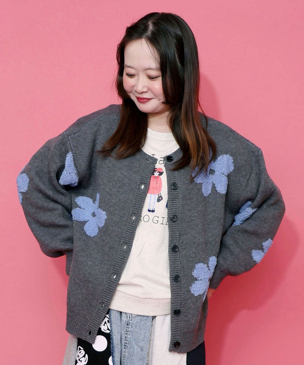 2WAYお花サガラ刺繍ジャガードニットカーディガン-18