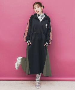 153731：バイカラー異素材 切替ジャージワンピースの通販-ScoLar