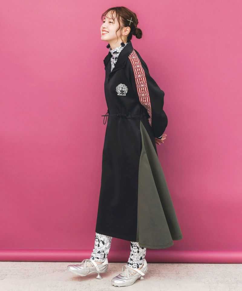 バイカラー異素材 切替ジャージワンピース-4