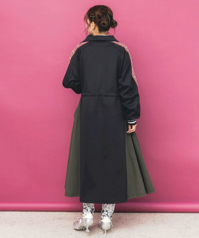 バイカラー異素材 切替ジャージワンピース-5