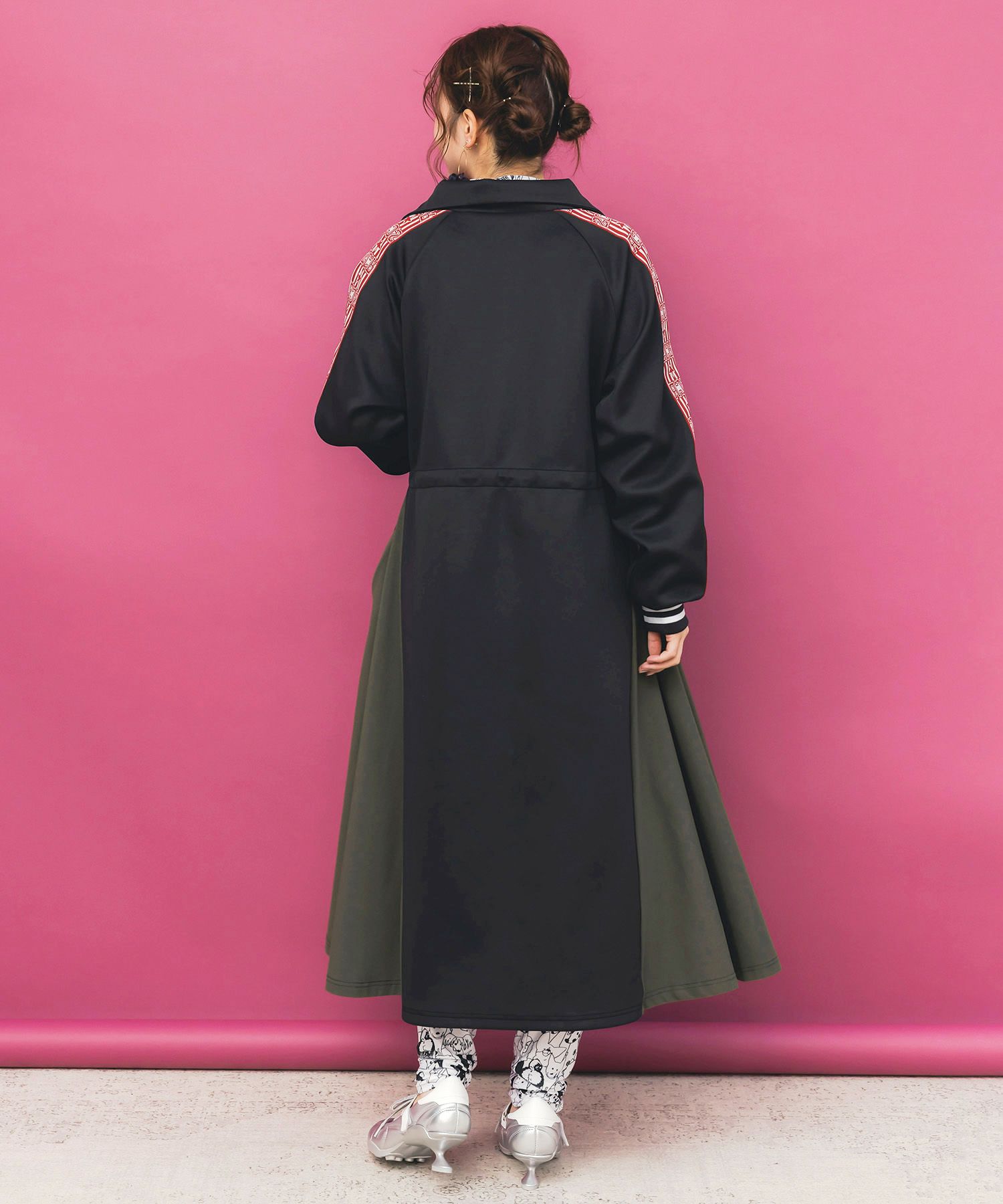 バイカラー異素材 切替ジャージワンピース-5