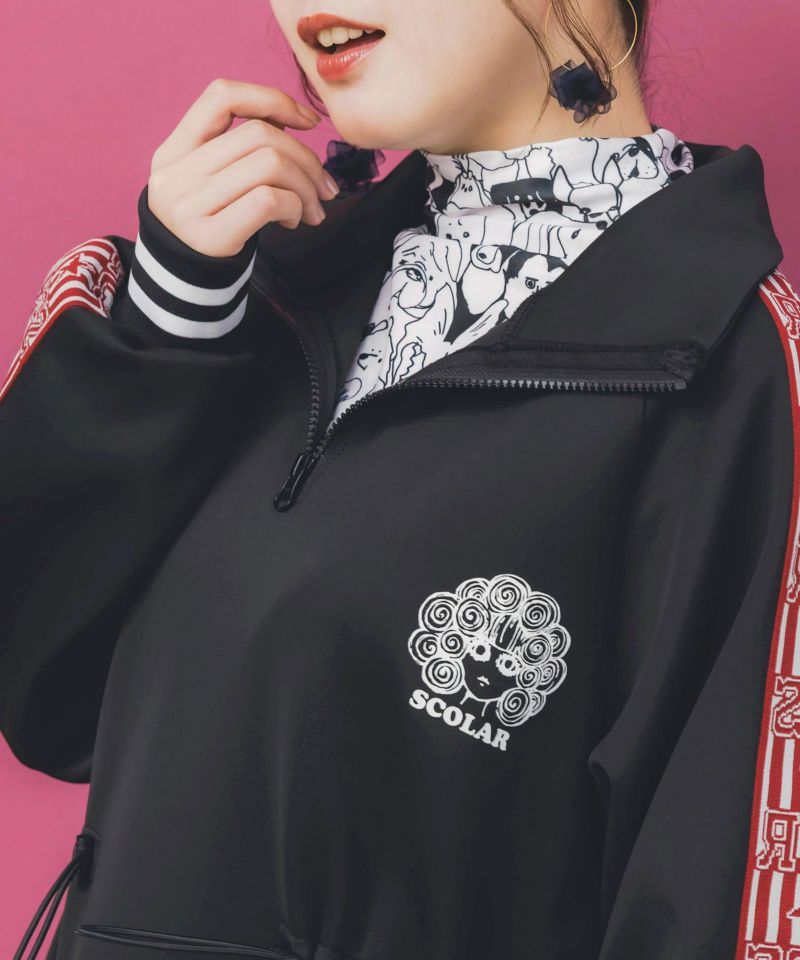 バイカラー異素材 切替ジャージワンピース-6