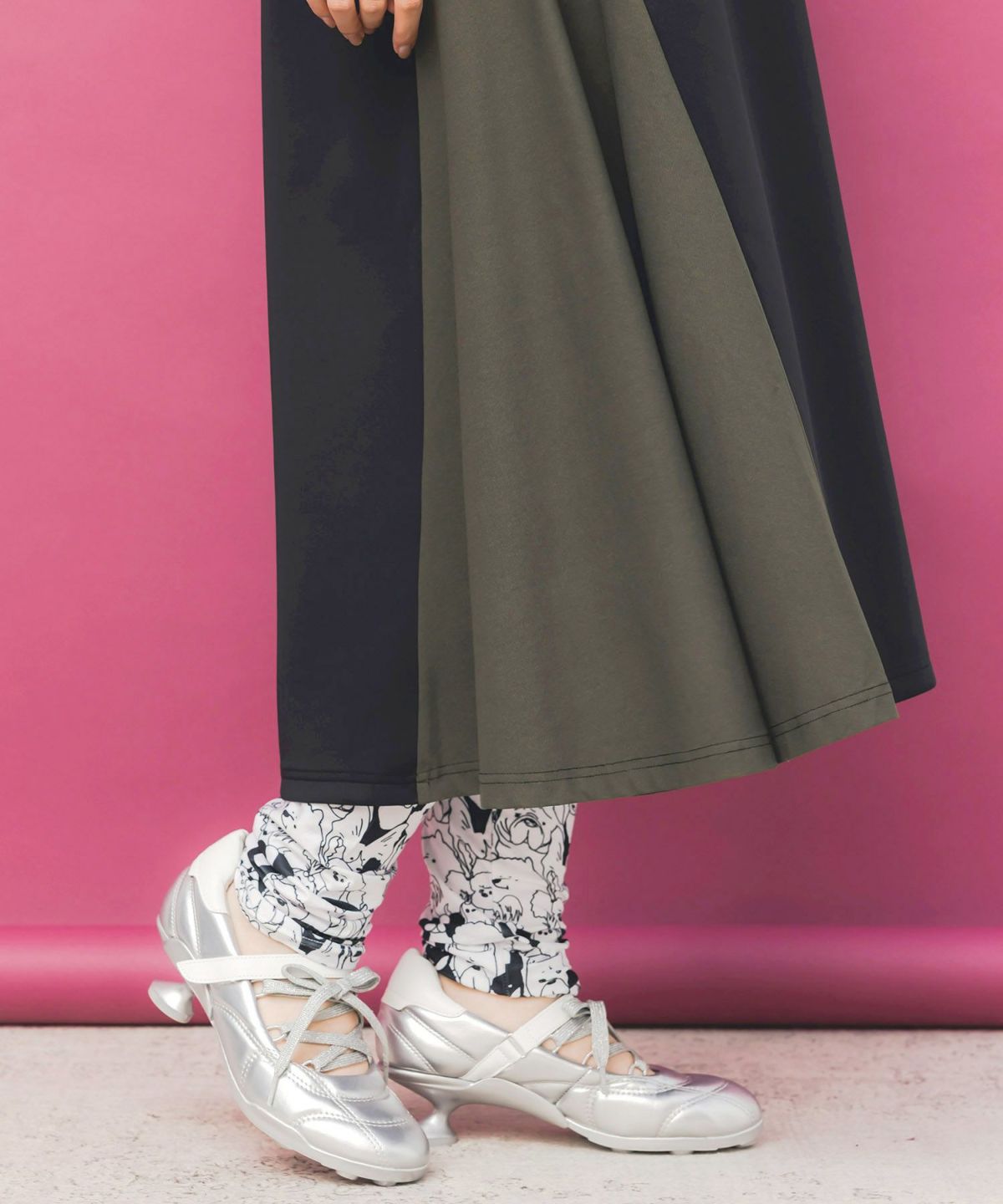 バイカラー異素材 切替ジャージワンピース-8