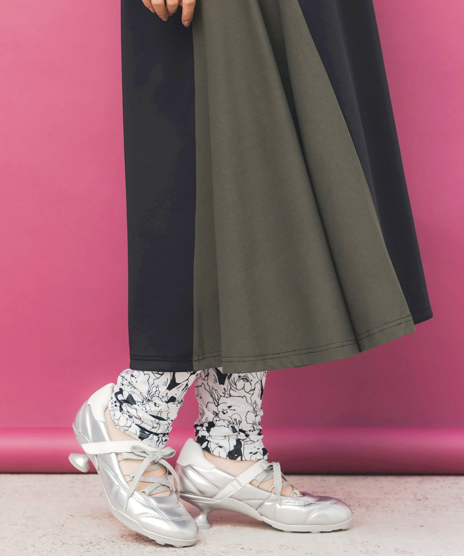 バイカラー異素材 切替ジャージワンピース-8