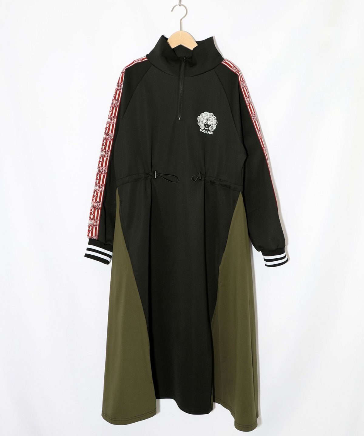 バイカラー異素材 切替ジャージワンピース-9