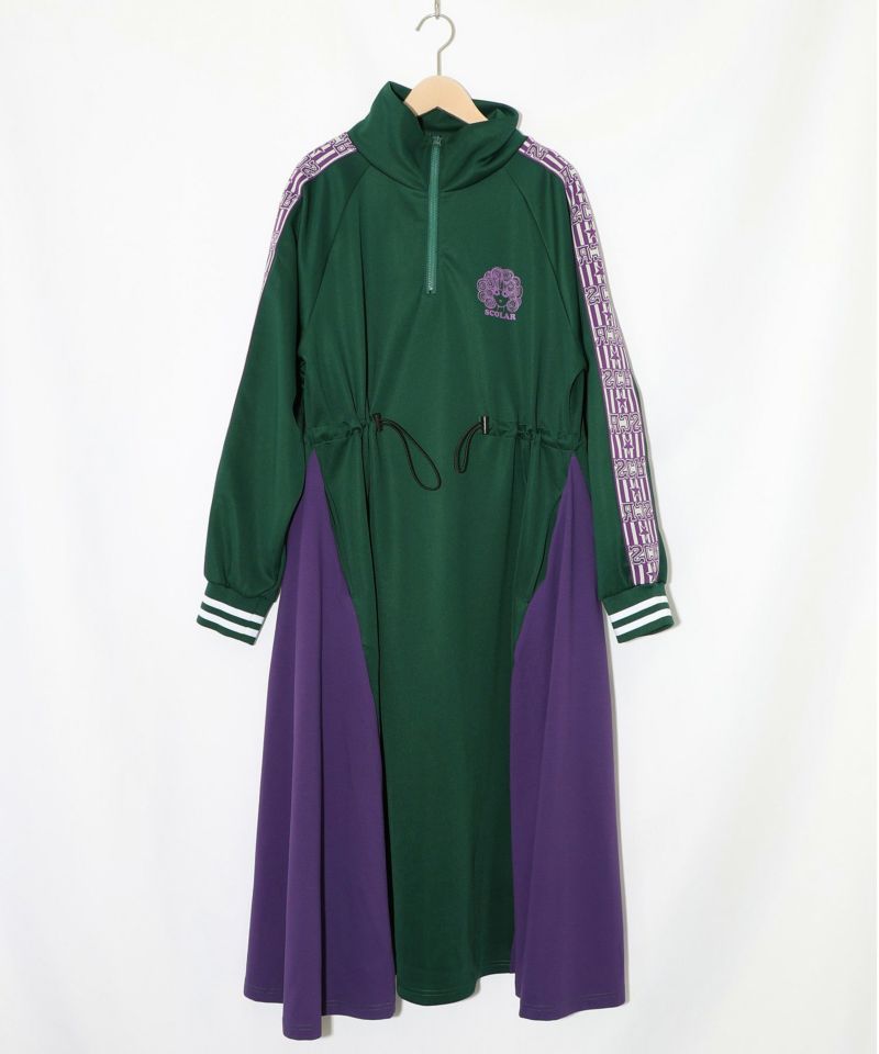 バイカラー異素材 切替ジャージワンピース-11