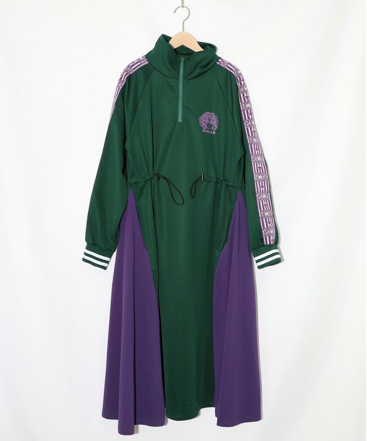 バイカラー異素材 切替ジャージワンピース-11