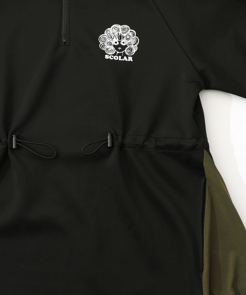 バイカラー異素材 切替ジャージワンピース-16