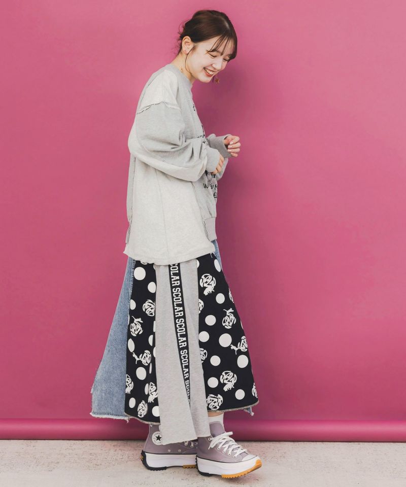 スカラーリメイク風 異素材切替デニムスカート-5