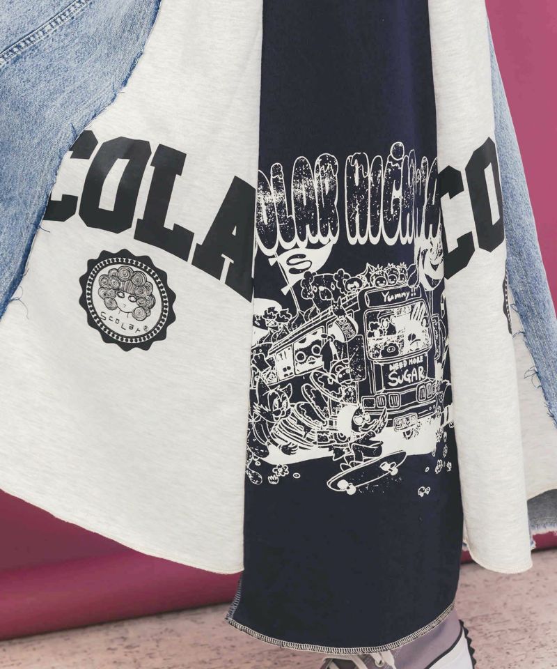 スカラーリメイク風 異素材切替デニムスカート-6