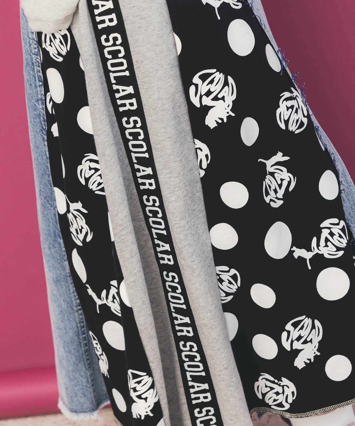 スカラーリメイク風 異素材切替デニムスカート-7