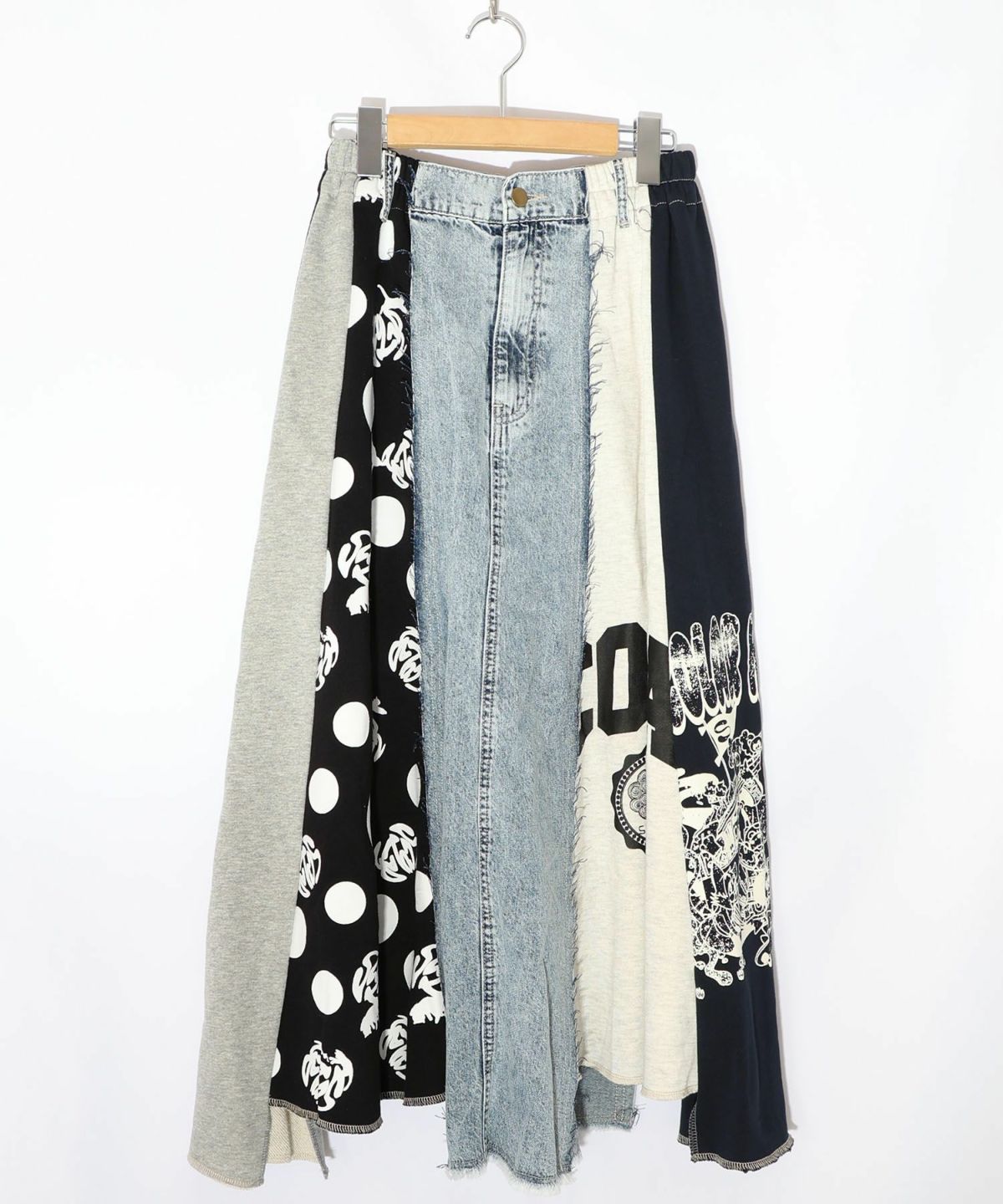 スカラーリメイク風 異素材切替デニムスカート-8