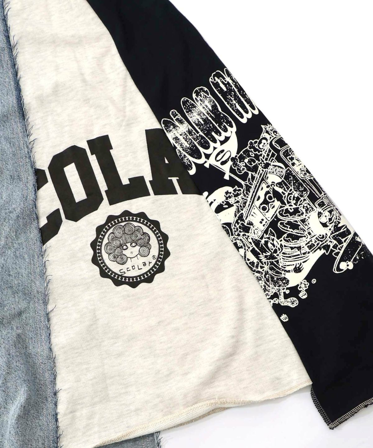 スカラーリメイク風 異素材切替デニムスカート-9