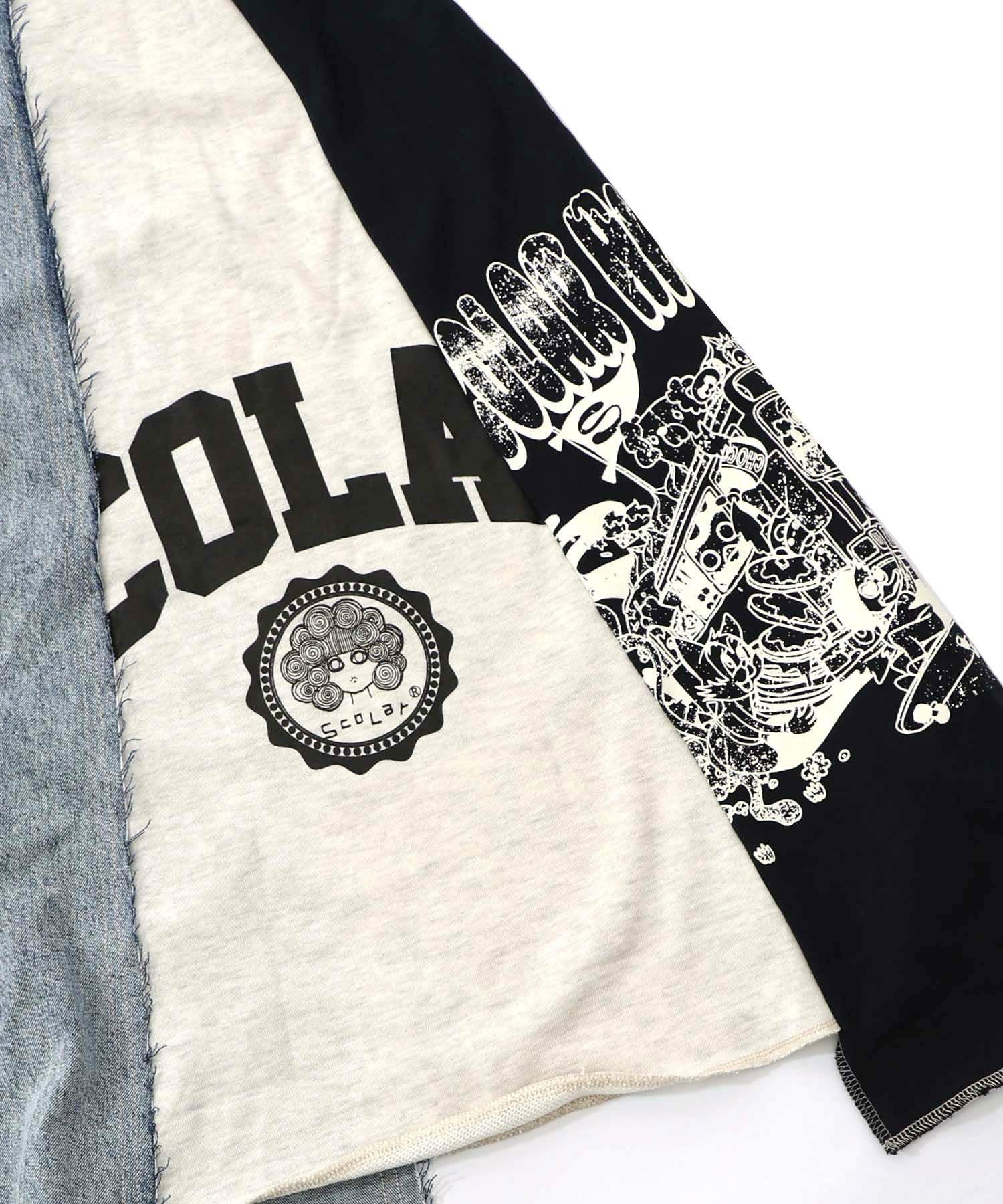 スカラーリメイク風 異素材切替デニムスカート-9