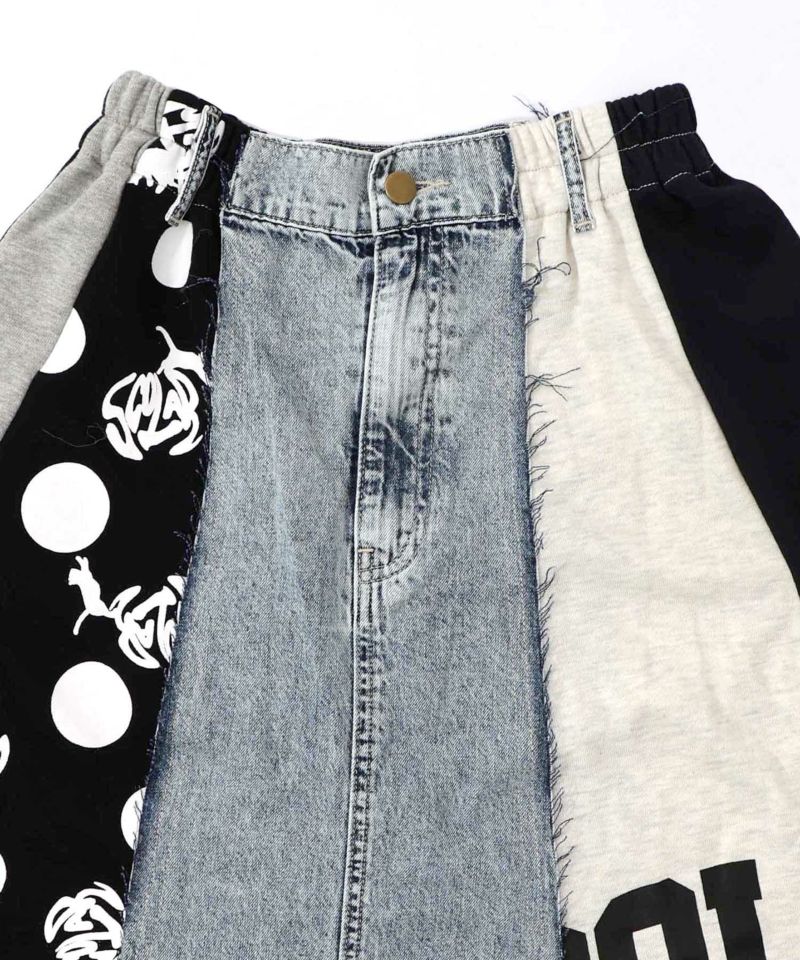 スカラーリメイク風 異素材切替デニムスカート-10