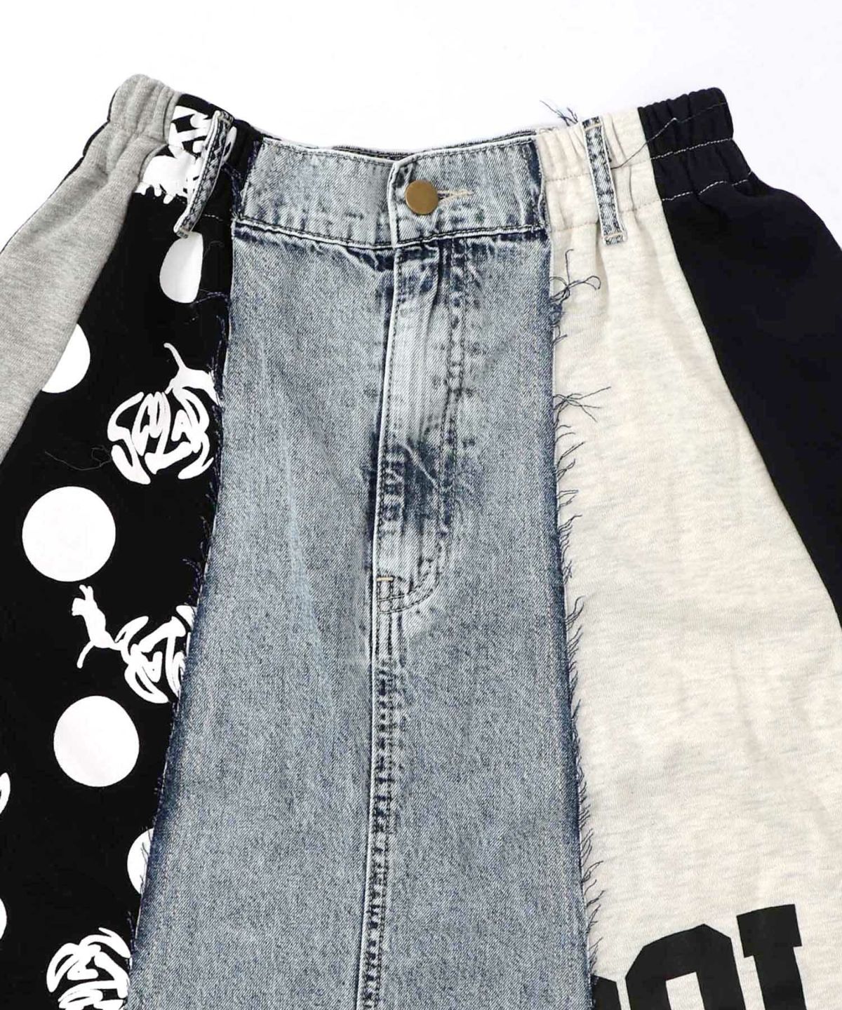 スカラーリメイク風 異素材切替デニムスカート-10