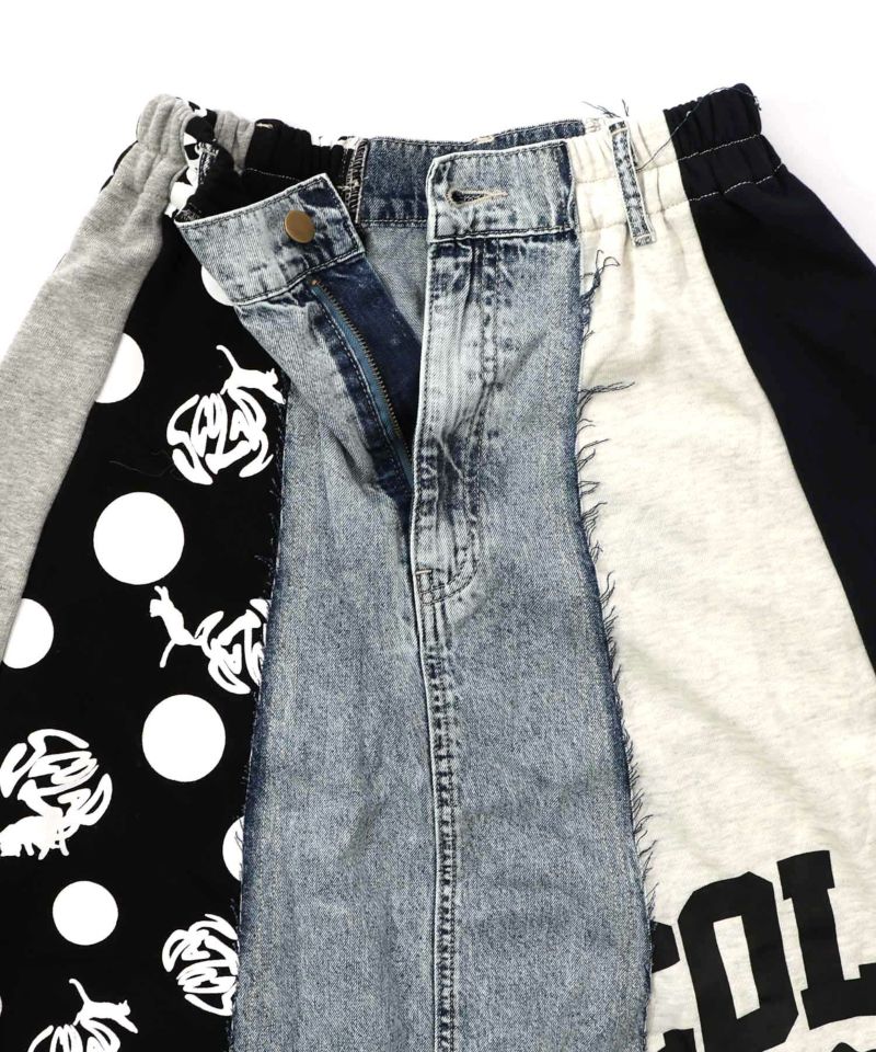 153717：スカラーリメイク風 異素材切替デニムスカートの通販-ScoLar