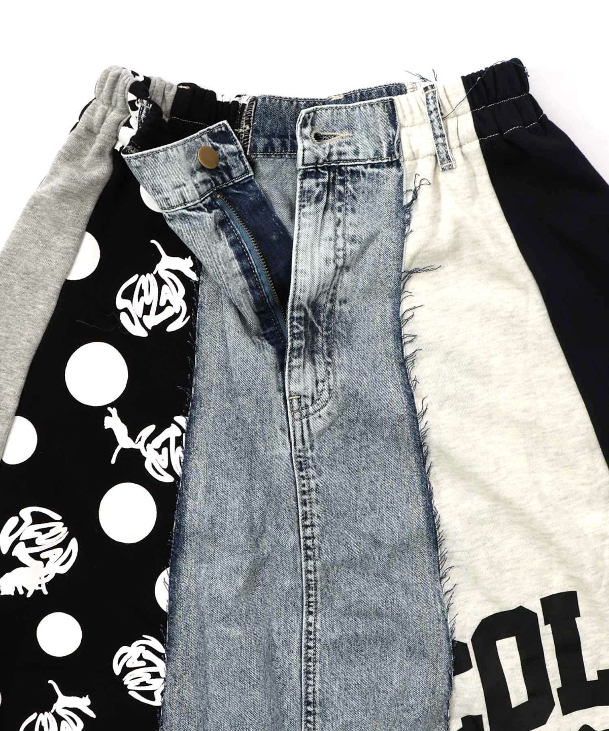 スカラーリメイク風 異素材切替デニムスカート-11