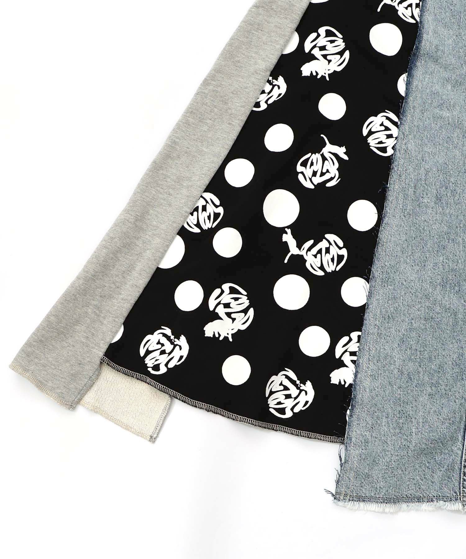 スカラーリメイク風 異素材切替デニムスカート-12