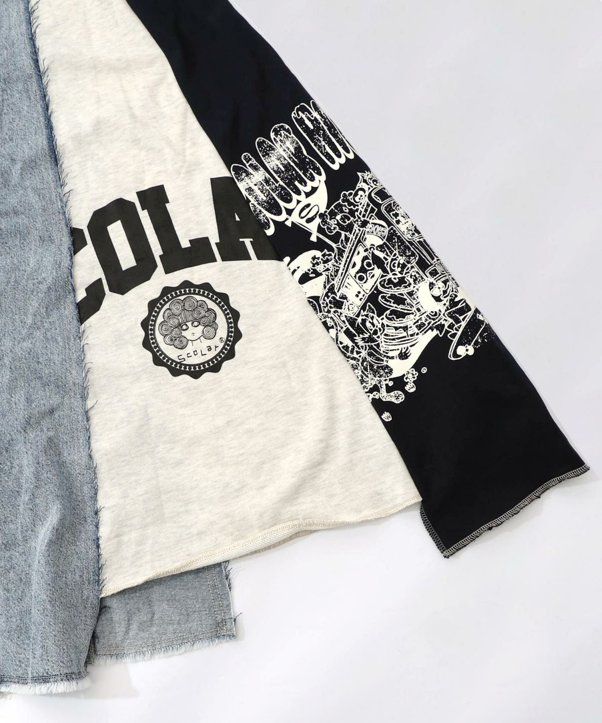 スカラーリメイク風 異素材切替デニムスカート-13