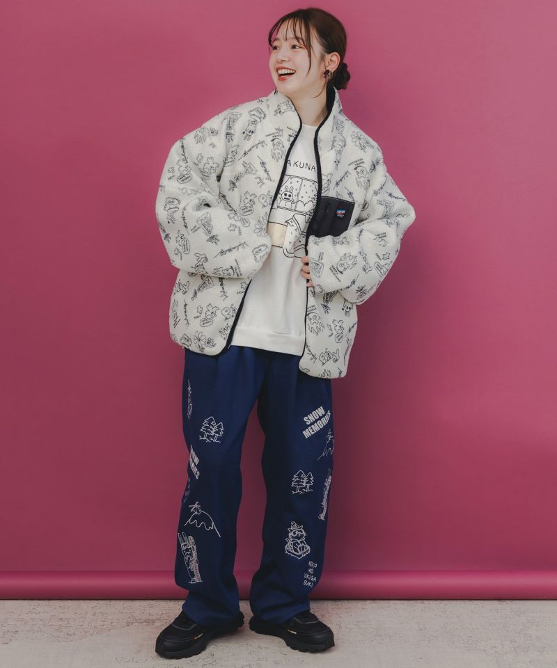 落書き調Parityキャラ厚手ボアハイネックブルゾン-2