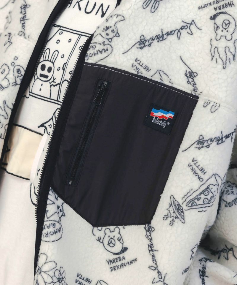 落書き調Parityキャラ厚手ボアハイネックブルゾン-7