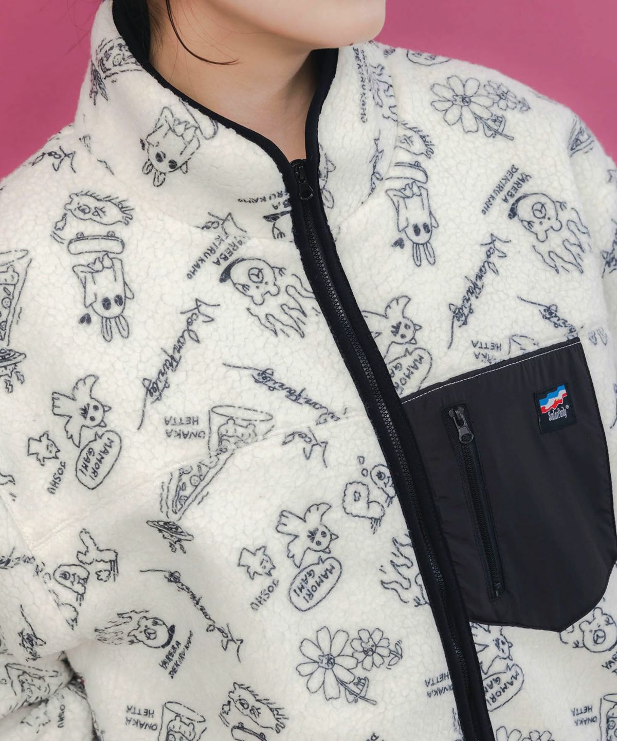落書き調Parityキャラ厚手ボアハイネックブルゾン-8