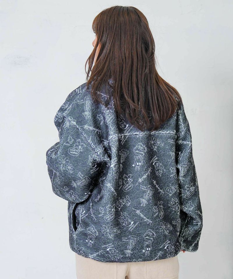 落書き調Parityキャラ厚手ボアハイネックブルゾン-13