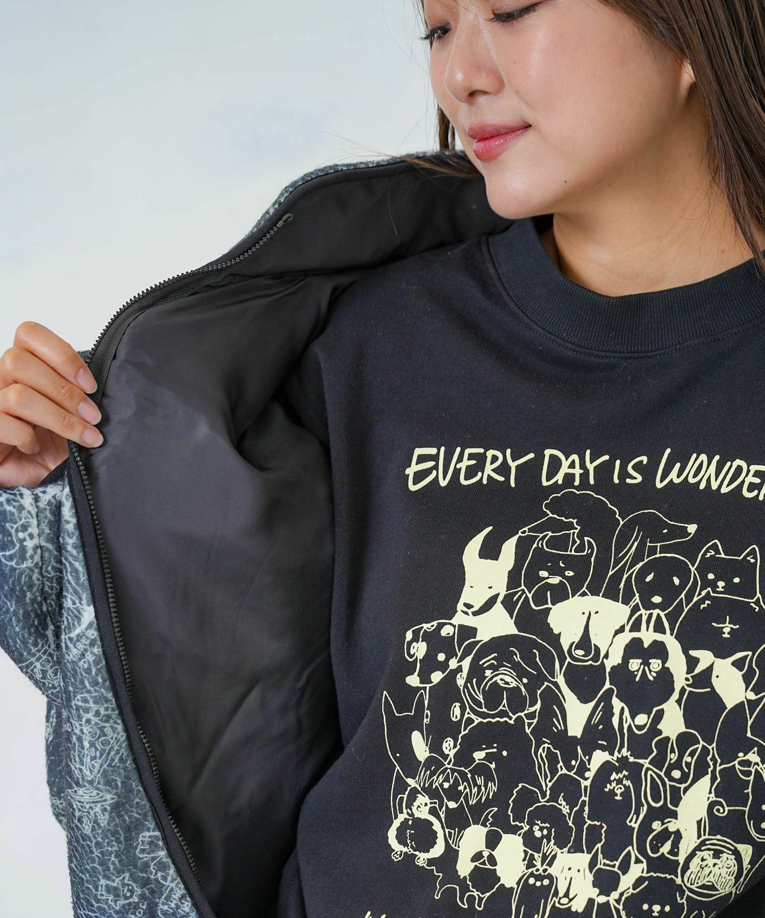 落書き調Parityキャラ厚手ボアハイネックブルゾン-17