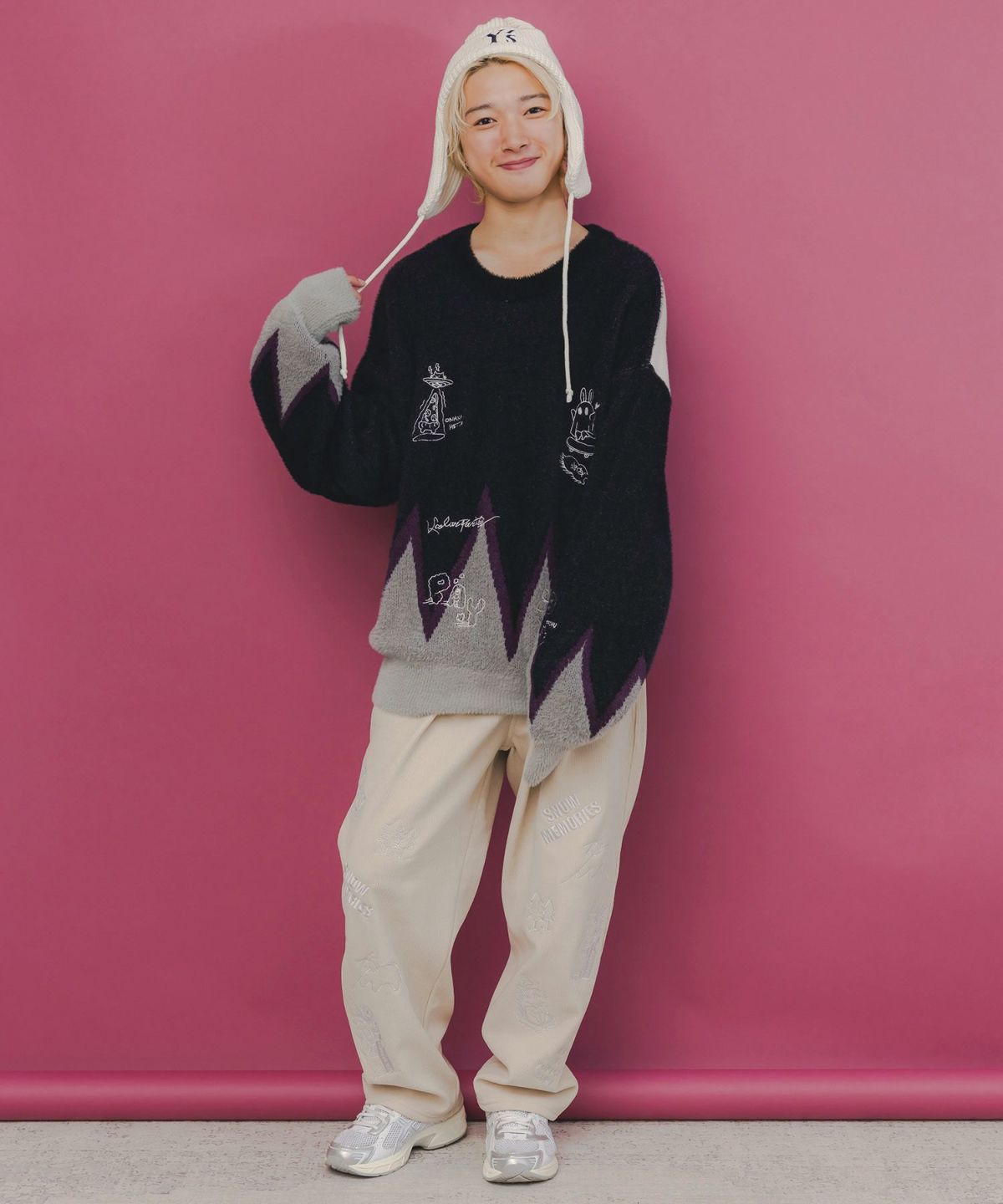 落書き調Parityキャラジャガードニットプルオーバー-2