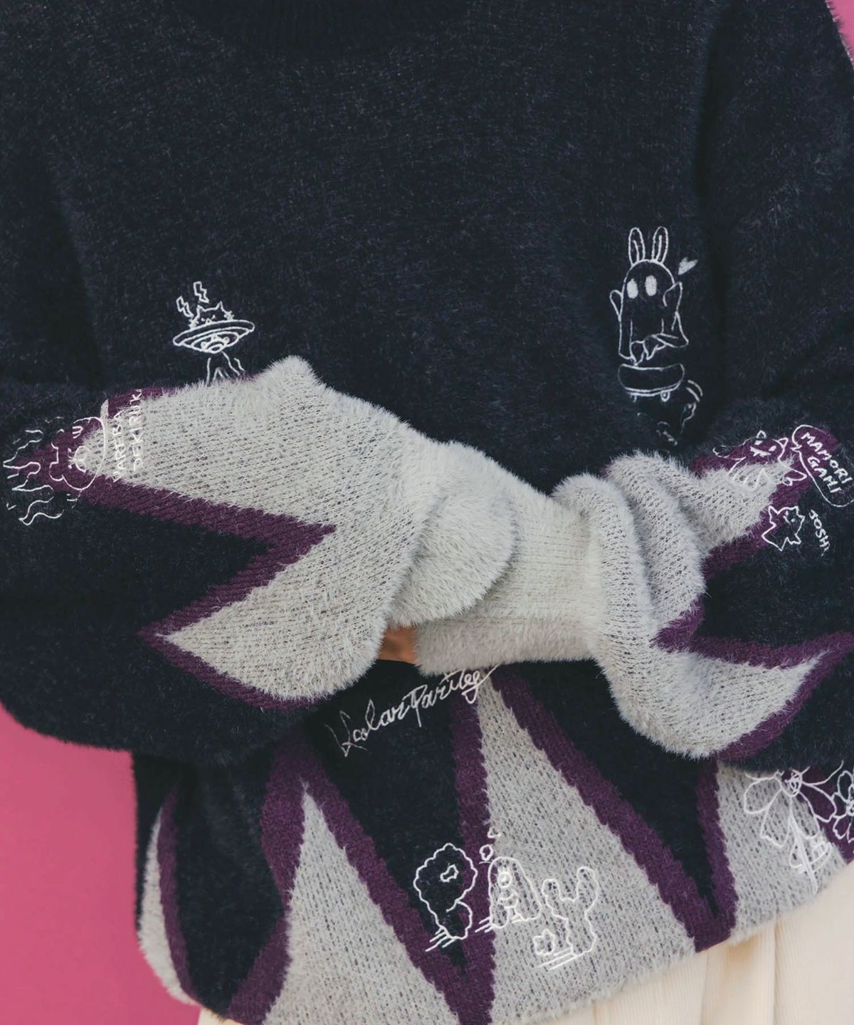 落書き調Parityキャラジャガードニットプルオーバー-7