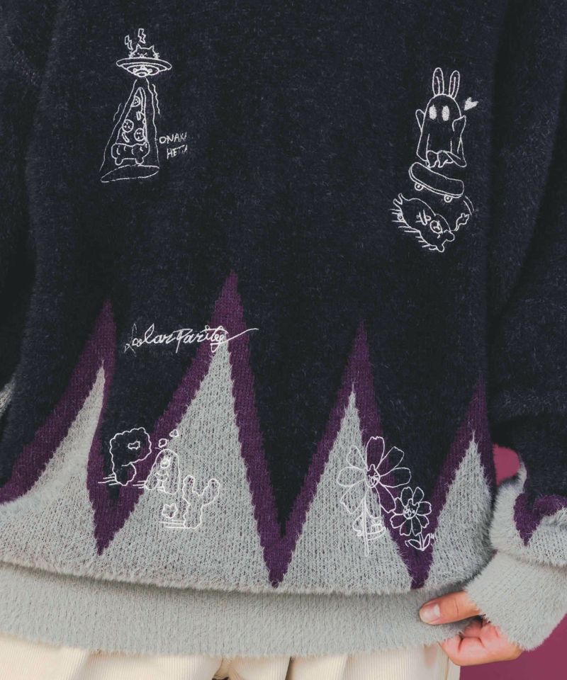 落書き調Parityキャラジャガードニットプルオーバー-8