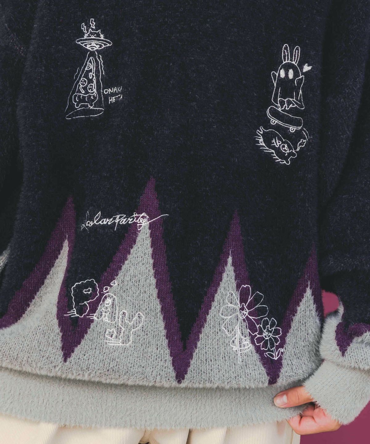 落書き調Parityキャラジャガードニットプルオーバー-8