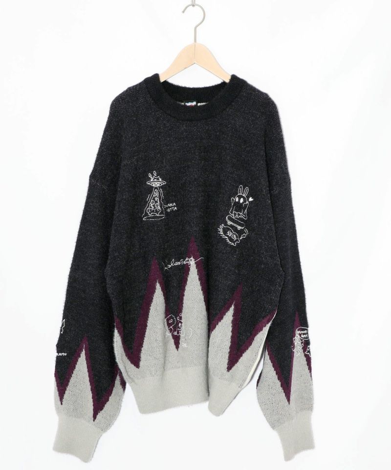 落書き調Parityキャラジャガードニットプルオーバー-9