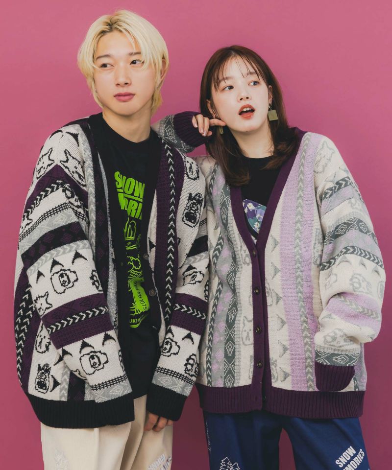 落書き調Parityキャラジャガード3Dニットカーディガン-1