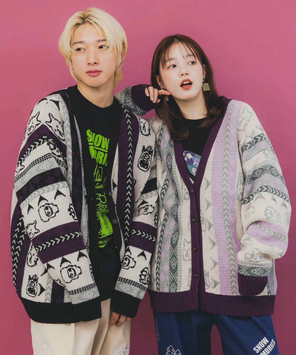 落書き調Parityキャラジャガード3Dニットカーディガン-1