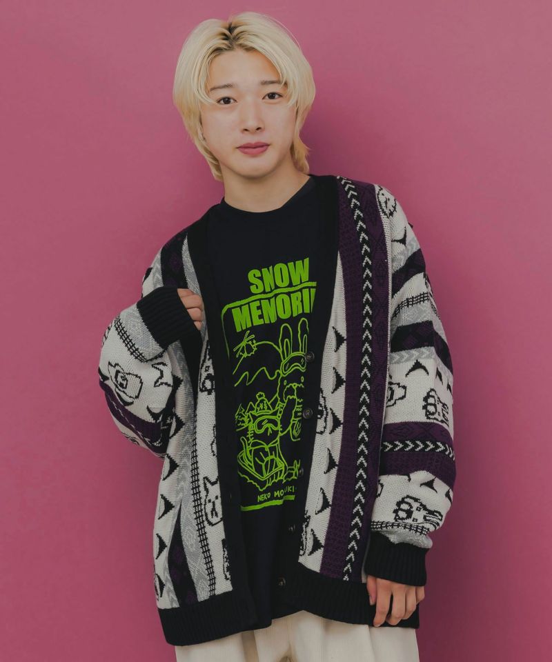 落書き調Parityキャラジャガード3Dニットカーディガン-2