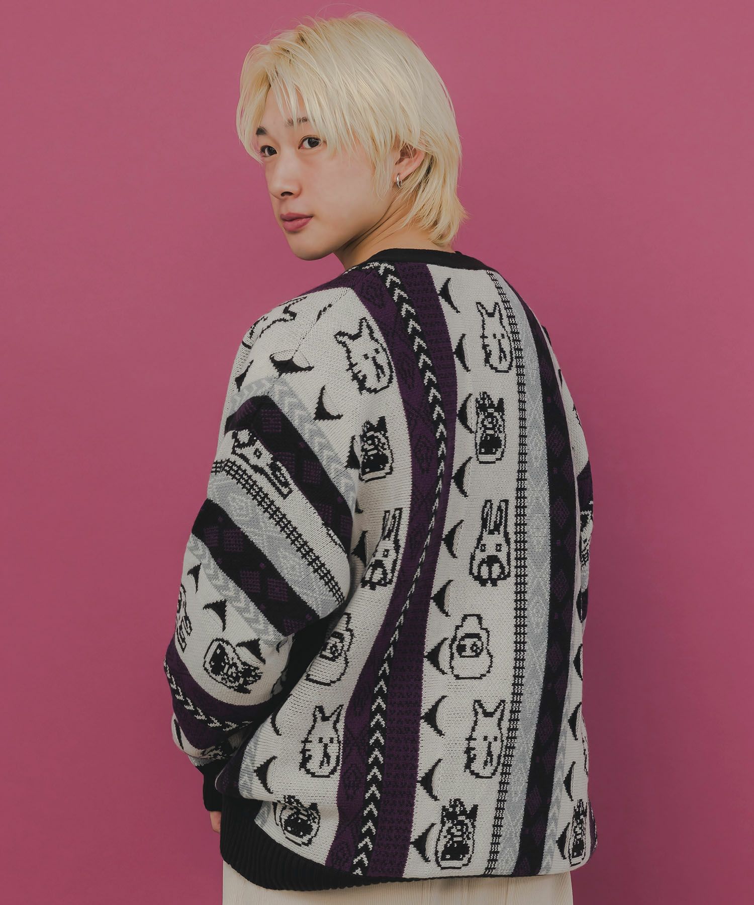 353127：落書き調Parityキャラジャガード3Dニットカーディガンの通販