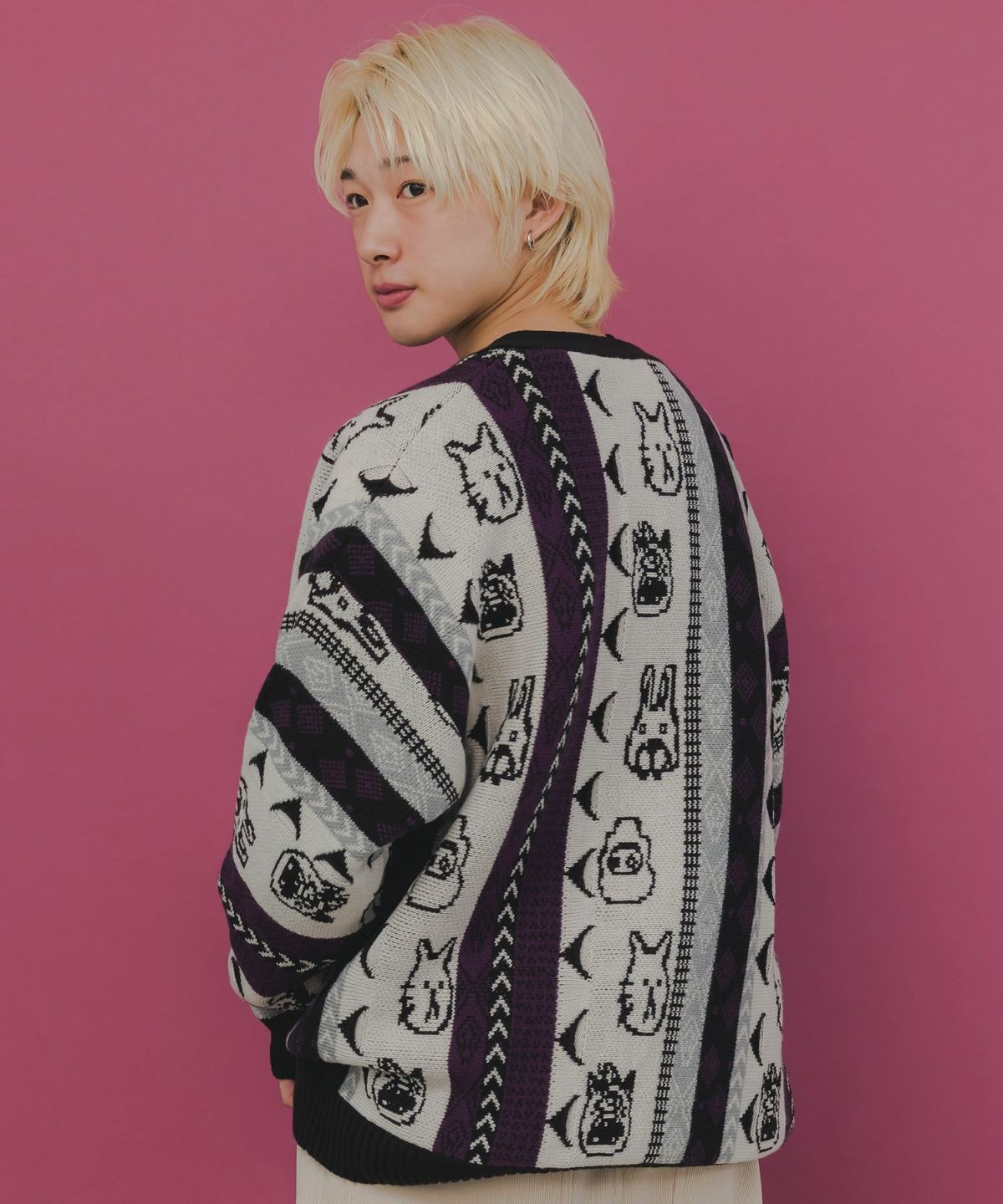 落書き調Parityキャラジャガード3Dニットカーディガン-5