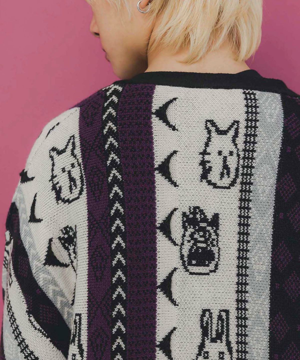 落書き調Parityキャラジャガード3Dニットカーディガン-6