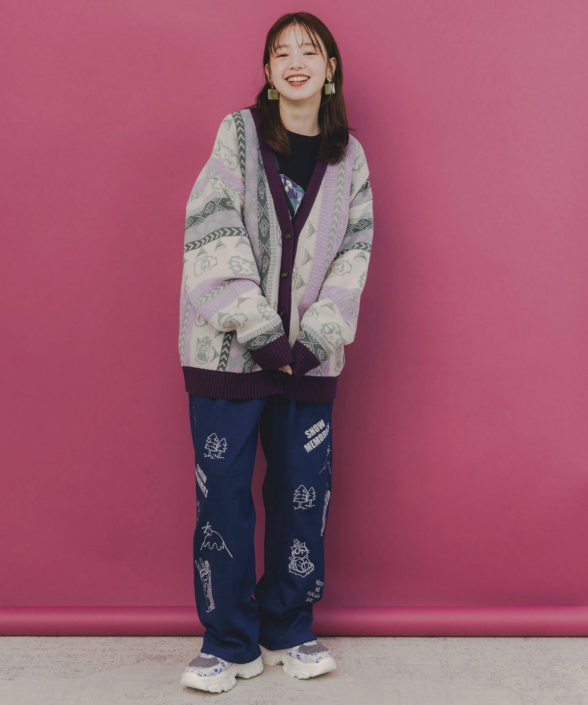 落書き調Parityキャラジャガード3Dニットカーディガン-8