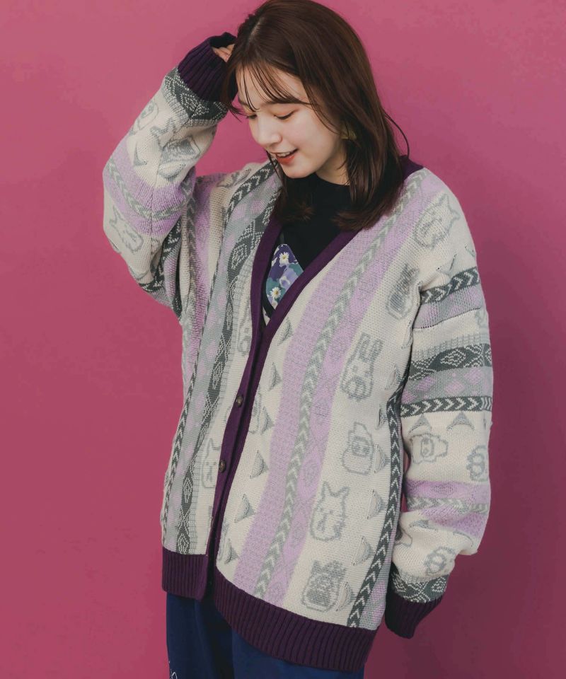 落書き調Parityキャラジャガード3Dニットカーディガン-9