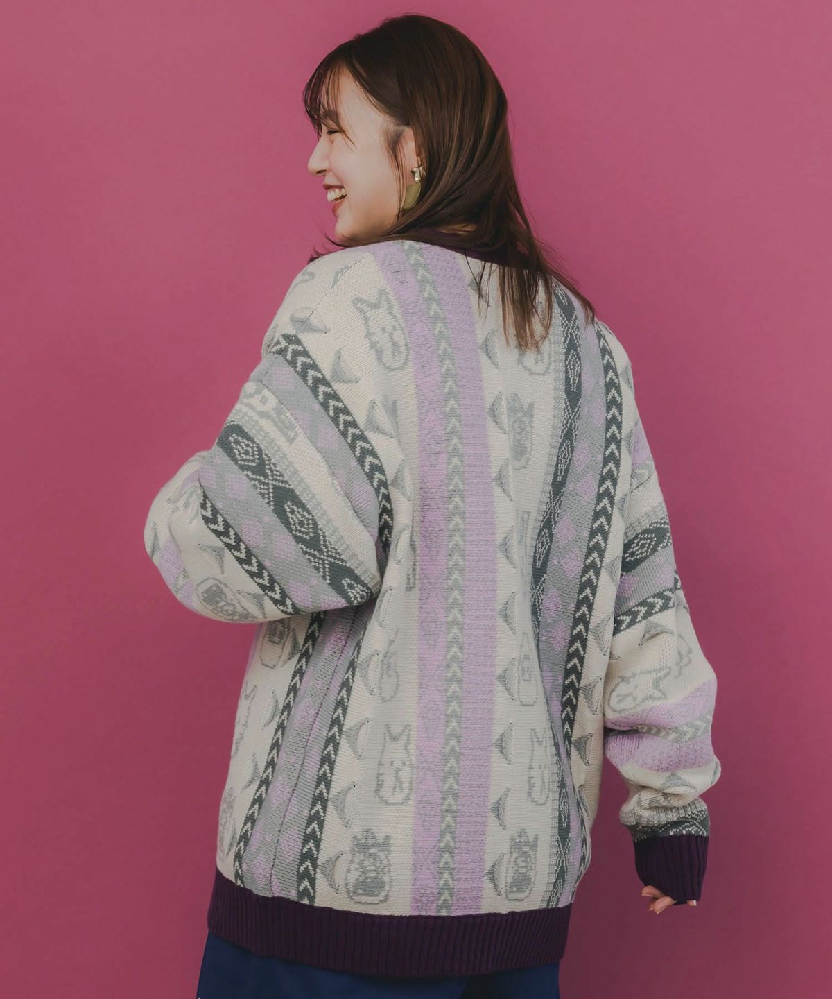 落書き調Parityキャラジャガード3Dニットカーディガン-10